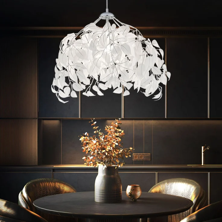 RGB LED Pendelleuchte, Blätter-Design, Chrom, H 150 cm – Bild 8