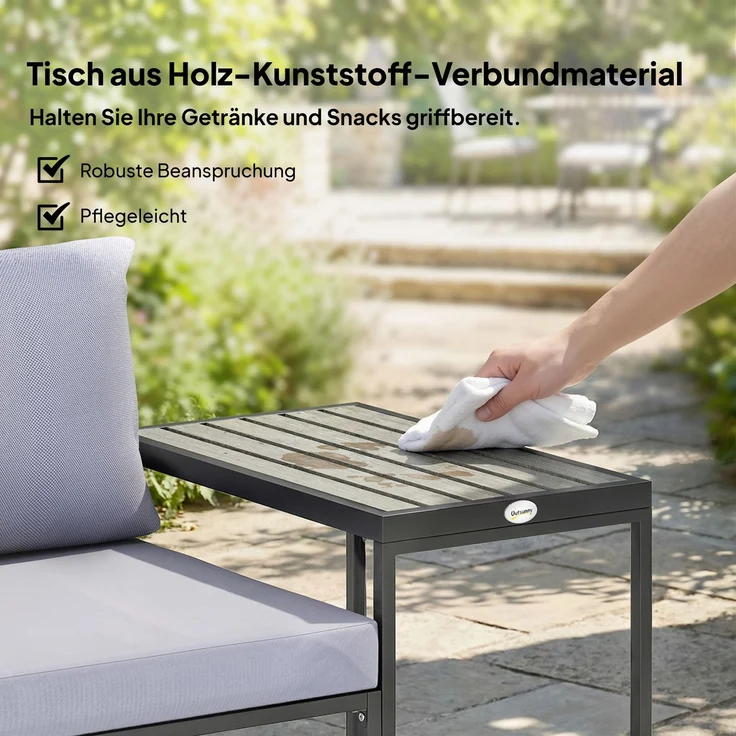 3-teiliges Balkonmöbel-Set 2 Sessel mit Tisch abnehmbare Sitz- & Rückenkissen atmungsaktiver Bezug Grau--Grau--63x63x64cm--YOUDENOVA – Bild 8