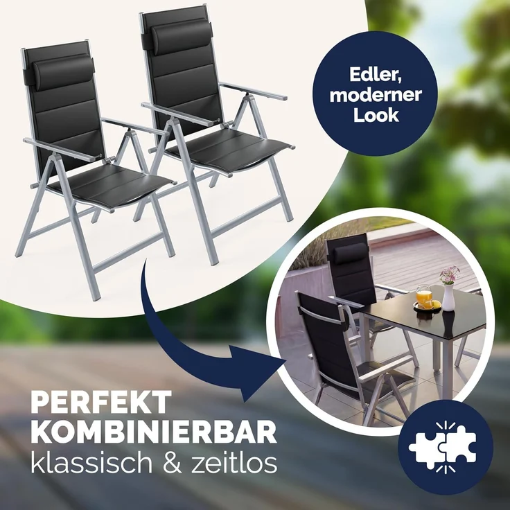 Casaria® Gartenstühle 2er Set Klappbar Gepolstert Alu 8- Fach Verstellbar 120 kg Belastbarkeit Wetterfest Outdoor Balkon Camping Hochlehner Klappstuhl – Bild 8