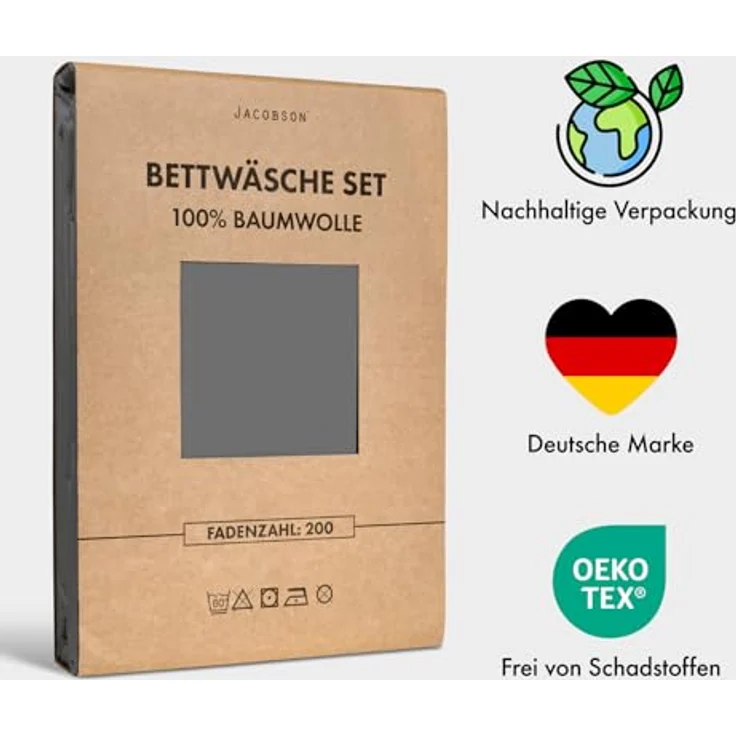 Jacobson Bettwäsche Set - 100% Baumwolle, Perkal, 3 teilig, Erhältlich in den Größen 135x200, 155x220, 200x200, 200x220, 240x220 – Bild 8
