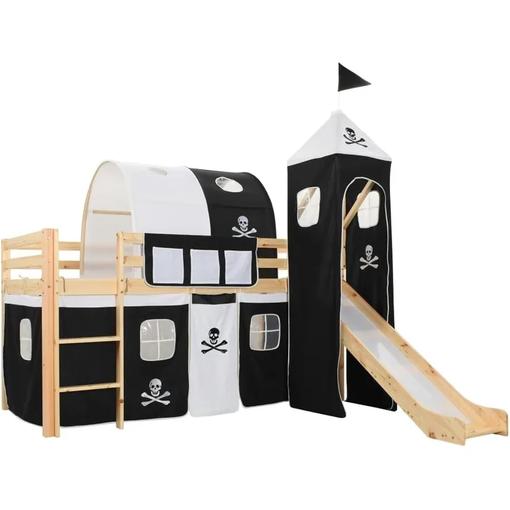 Kinderhochbett-Rahmen mit Rutsche & Leiter Kiefernholz 97x208 cm