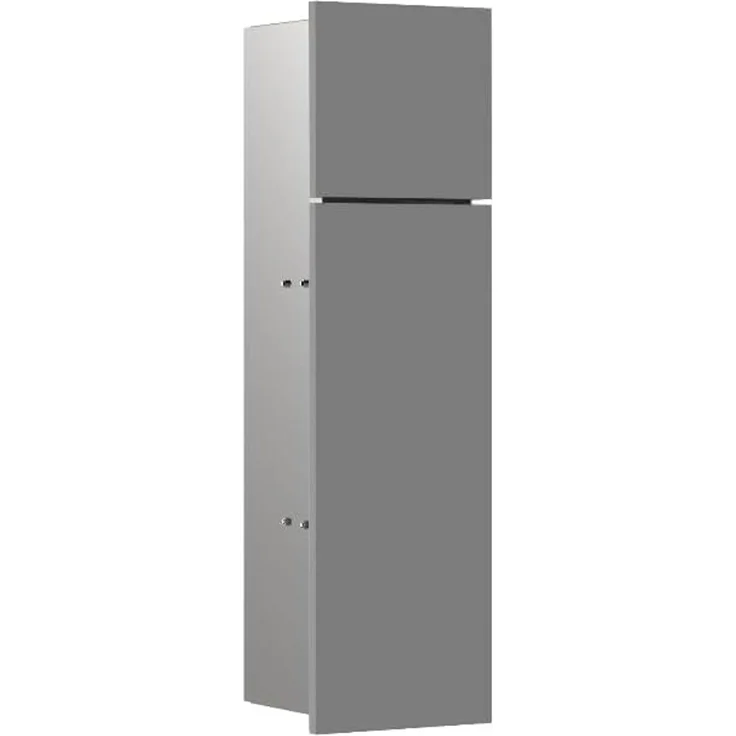 Emco Asis Pure Unterputz-WC-Modul, Badezimmerschrank als Klobürsten- und Toilettenpapierhalter mit extra Fach, Hochschrank mit Push to Open-Funktion und Anschlag Links, grau matt