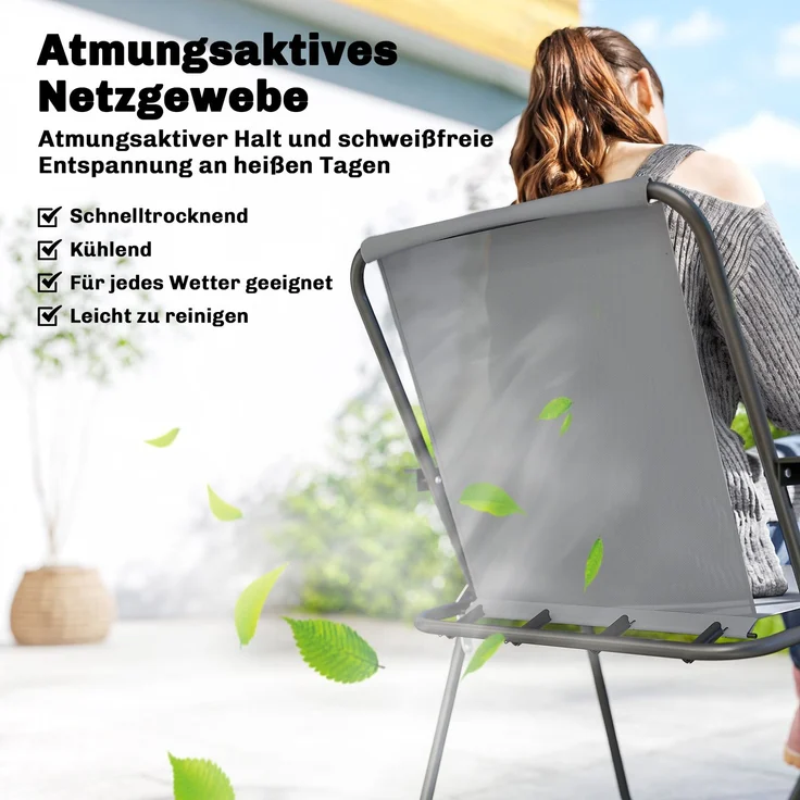 Gartenmöbel Set Sitzgruppe 119 x 68cm Glastisch mit 6 Klappstühlen Sonnenschirm Wasserwellenmuster Grau--Grau--70x68x119cm--YOUDENOVA – Bild 7