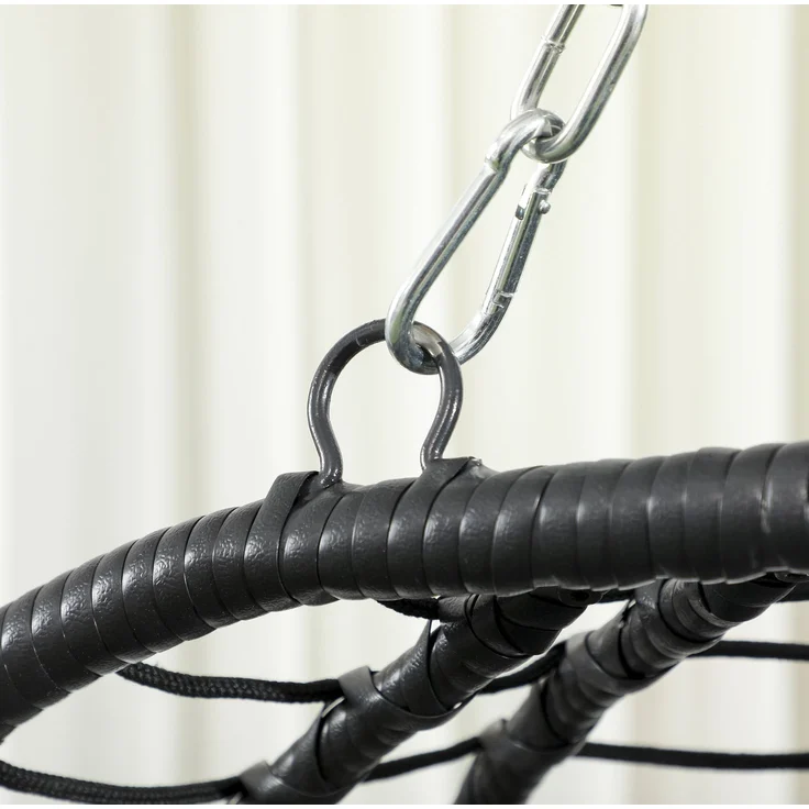 Hängesessel aus PE-Rattan mit Stahlgestell, klappbarer Korb, 102x102x195 cm, Schwarz – Bild 7