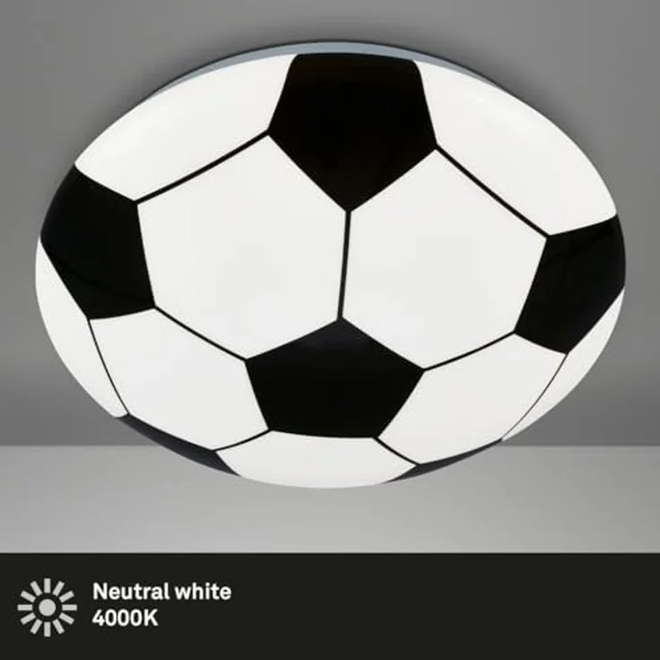 BRILONER - LED Deckenlampe mit Fußballmotiv, neutralweiße Lichtfarbe, 12 Watt, 1300 Lumen, Lampe Fußball, Deckenleuchte, Wohnzimmerlampe, Kinderzimmer, Jugendzimmer, 27,5x6,5 cm, Schwarz-Weiß – Bild 2
