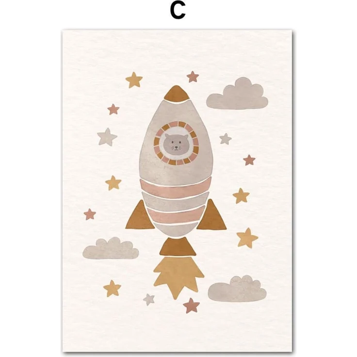 Poster Boho Kinderzimmer · Sonne · Autos · Hallo Welt · Turm als Deko Print ohne Rahmen - C / 20 x 25 cm