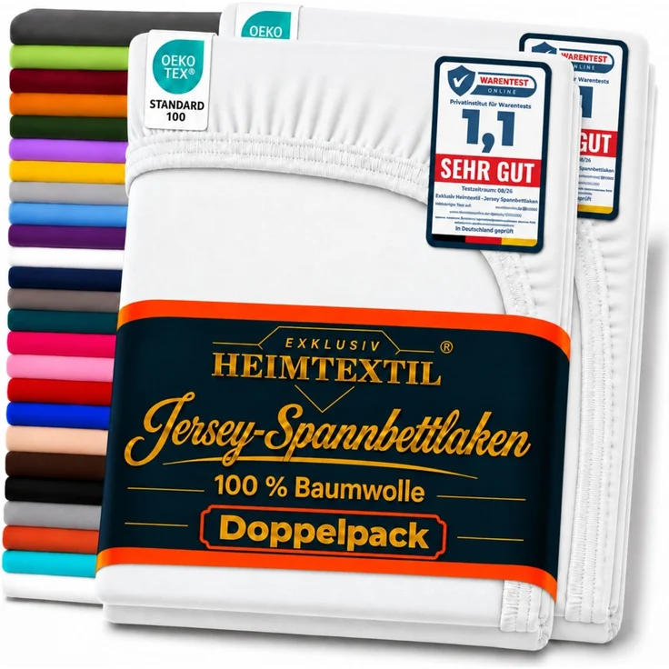Jersey Spannbettlaken Premium Doppelpack 90 - 100 x 200 cm Weiß – Bild 1