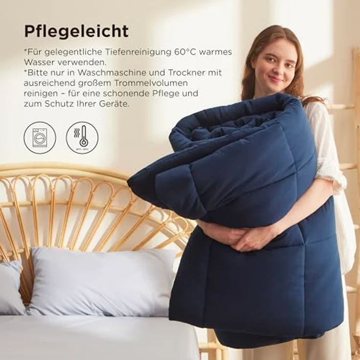 BEDSURE Bettdecke 200x200 Winterdecke 450gsm - Warm Winterdecke 200x200 cm für Winter, Waschbar Dicke Winterbettdecke, Marineblau – Bild 8