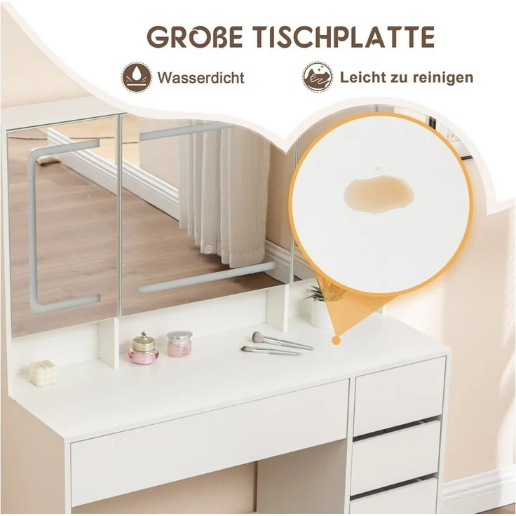 Thanaddo Schminktisch Schminktisch mit LED-Beleuchtung,Praktischer Kosmetiktisch, Breite 105 cm – Bild 2