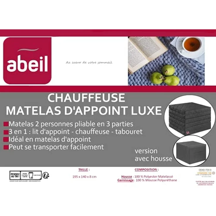 Abeil Luxus Heizkissen/Beistellmatratze grau mit Bezug / 2 Personen – Bild 6