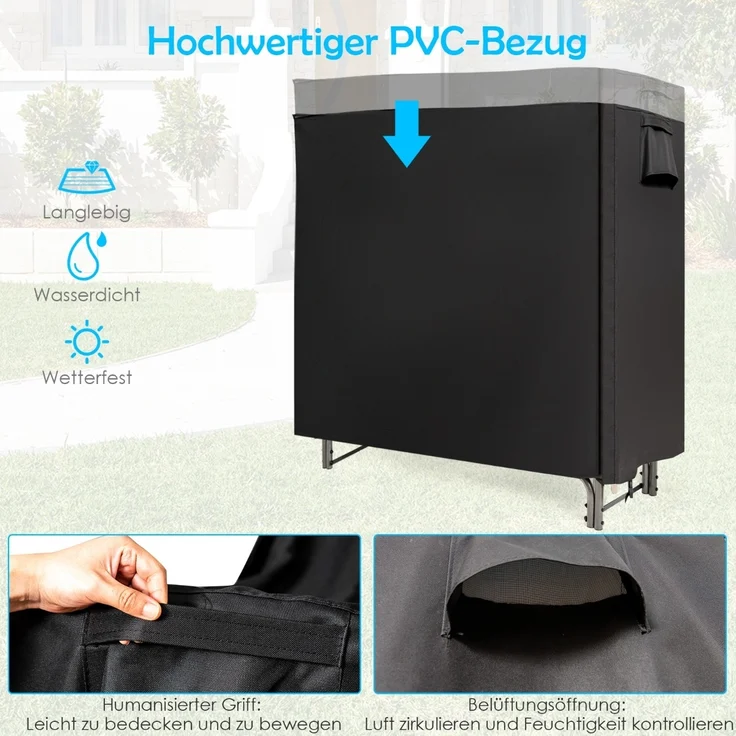 Aussen Metall Kaminholzregal mit Wasserdichter Abdeckung Brennholzregal 122,5 x 35,5 x 122,5 cm – Bild 5