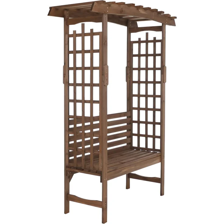 Rosenbogen mit Sitzbank HWC-Q21, Gartenbogen Rankhilfe Bank Gartenbank Holz FSC®-zertifiziert 201x160x60 ~ dunkelbraun – Bild 5