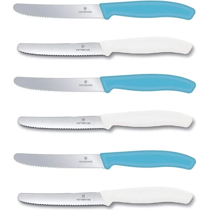 Victorinox | Tafelmesser Set | 6-teilig | Swiss Classic Design | neue Griffform | Karibikblau/Weiß | ideal für stilvolle Tischdekoration