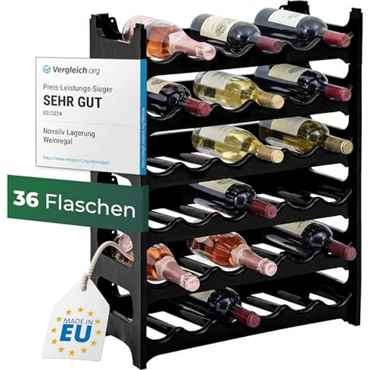 Novaliv Flaschenregal für 36 Flaschen aus Kunststoff, erweiterbar, Weinregal stapelbar, Schwarz, Getränkeregal Flaschen Regalsystem, Regal für Getränke, Flaschenschrank, Spirituosen Regal – Bild 8