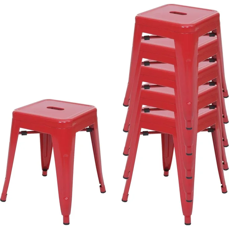 6er-Set Hocker HWC-A73, Metallhocker Sitzhocker, Metall Industriedesign stapelbar ~ rot