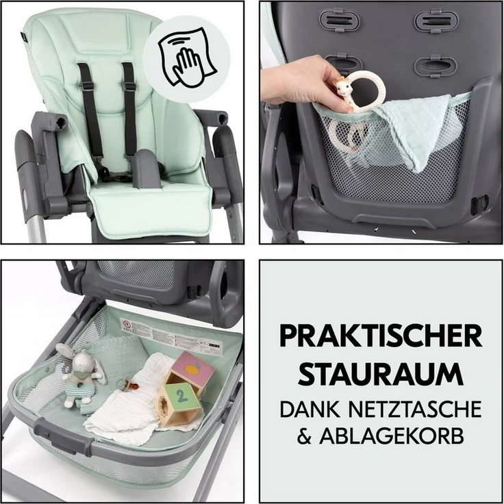 Hauck Hochstuhl Grow Up - Mint, Babystuhl mit Liegefunktion, Tisch, Rollen klappbar & höhenverstellbar – Bild 3