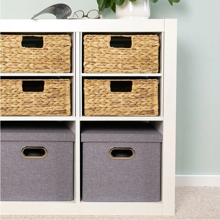 HMF Regalkorb Handgeflochtener Aufbewahrungskorb aus Wasserhyazinthe Seegras (4 St), Aufbewahrungsbox passend für Kallax Regal halbes Fach, 30 x 34 x 15 cm – Bild 3