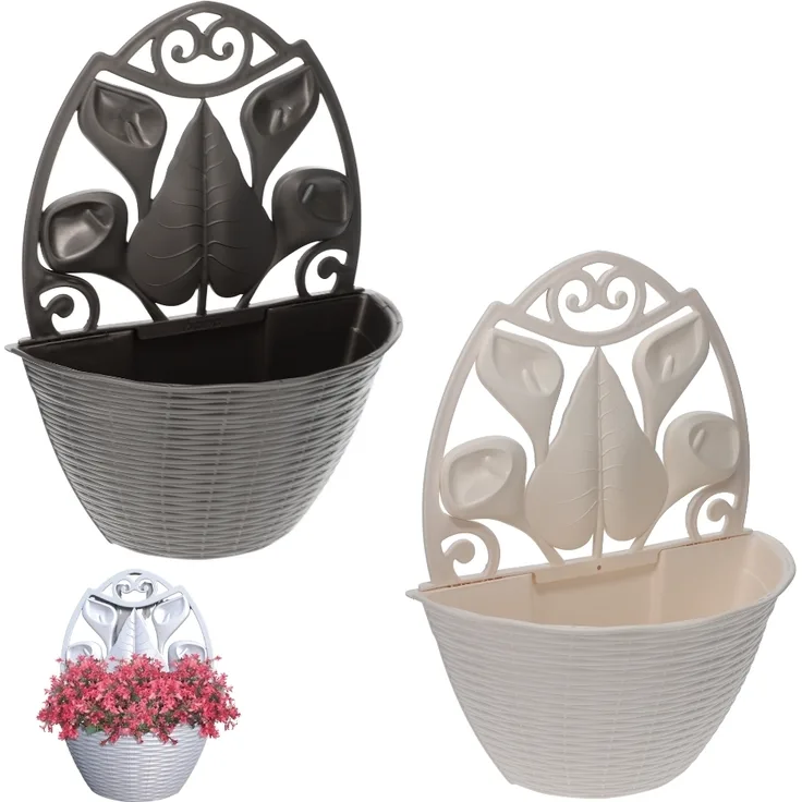 Blumentopf Wand Blumentopf Wandmontage Wandblumentopf Wandvasen für Pflanzen Wandhalterung Wandtopf Wandgefäß Rattan Optik anthrazit