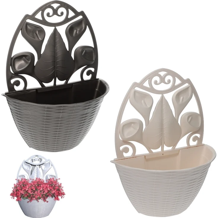 Blumentopf Wand Blumentopf Wandmontage Wandblumentopf Wandvasen für Pflanzen Wandhalterung Wandtopf Wandgefäß Rattan Optik anthrazit – Bild 1