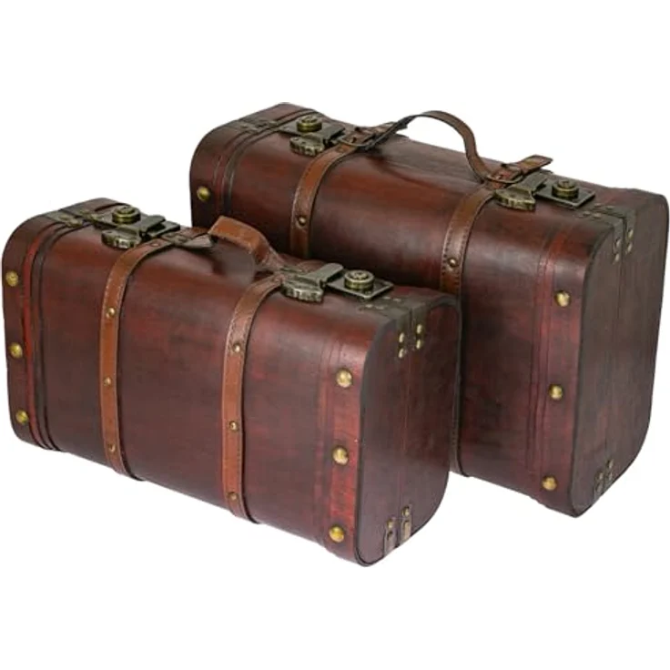 HMF Schatzkiste Schatztruhen aus Holz und dekorativen Schnappverschlüssen (2er Set, versch. Größen), Vintage Koffer, Peru – Bild 2