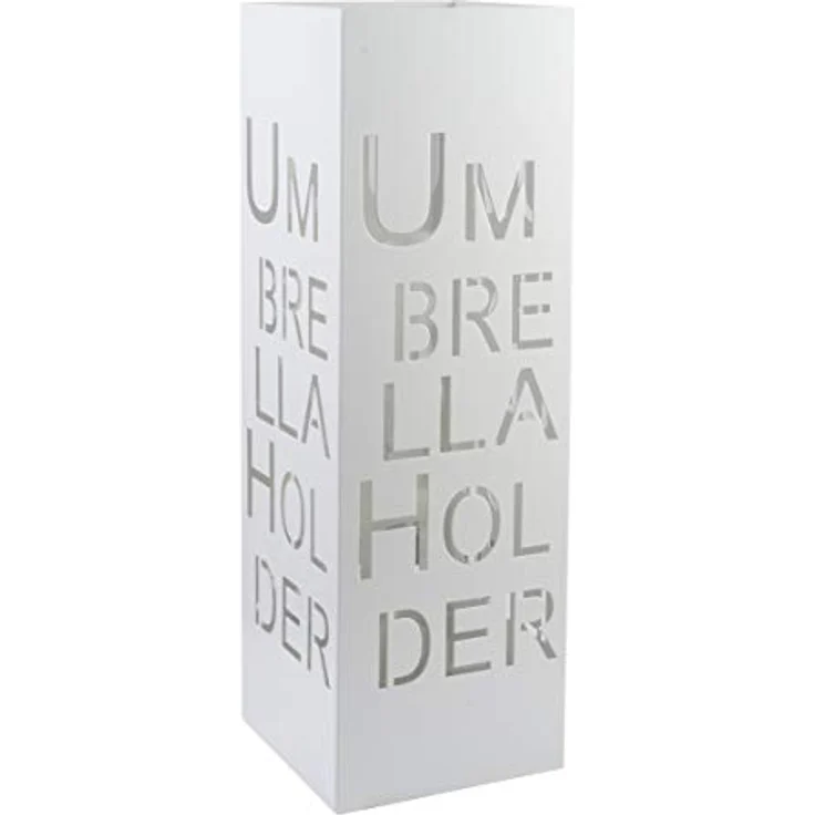 Baroni Home Schirmständer mit modernem Design aus Metall mit Umbrella Schnitzerei - weiß Schirmständer mit Haken und abnehmbarem Auffangfach für Heim- und Bürodekoration 15,5 x 15 x 49 cm – Bild 2