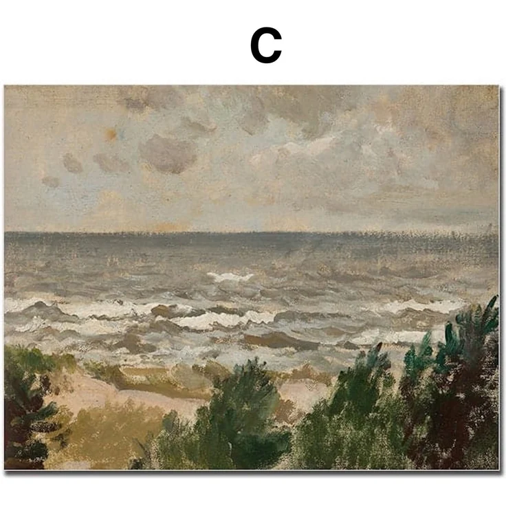 Poster Vintage Frühling Landschaft Blick in den Garten Äpfel und Schmetterlinge als Deko Print ohne Rahmen - C / 40 x 60 cm