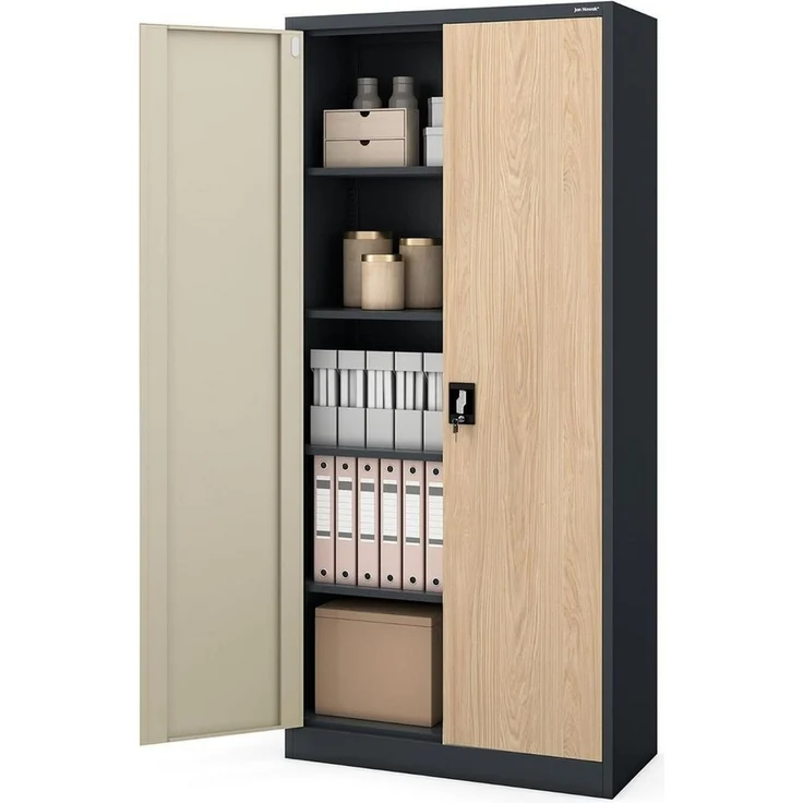 Jan Nowak Metallschrank abschließbar Aktenschrank Büroschrank Stahlschrank mit 4 verstellbaren Fachböden, Ordnerschrank für Büro Kanzlei Archiv Arbeitszimmer, 195 x 90 x 40 cm – Bild 1