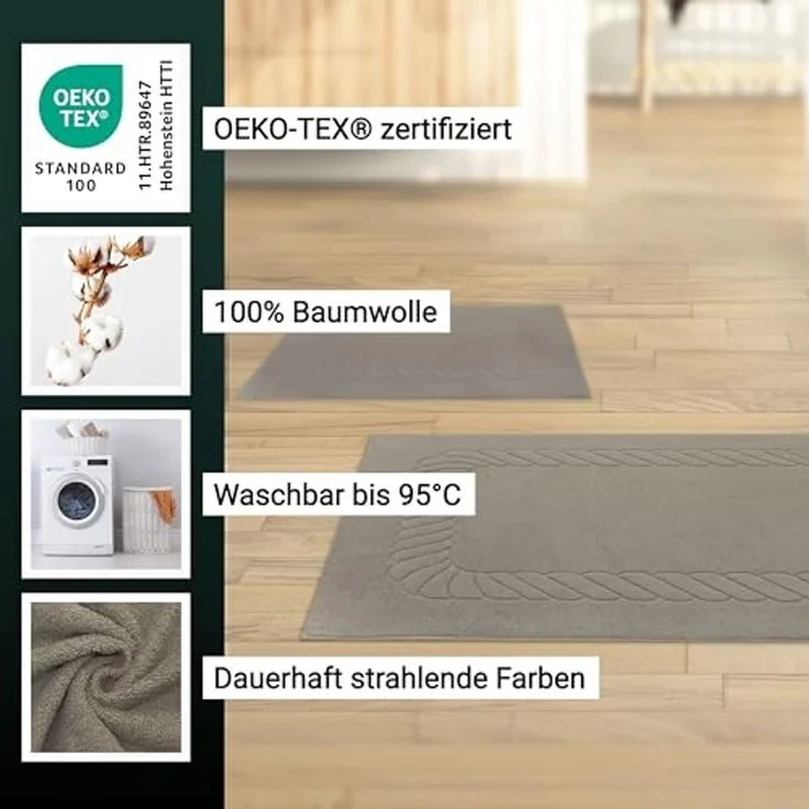 ZOLLNER Badematte, langlebig, saugfähig, kochfest, fußbodenheizunggeignet, 100% Baumwolle, rechteckig, Badematte, 100% Baumwolle, vom Hotelwäschespezialisten – Bild 3