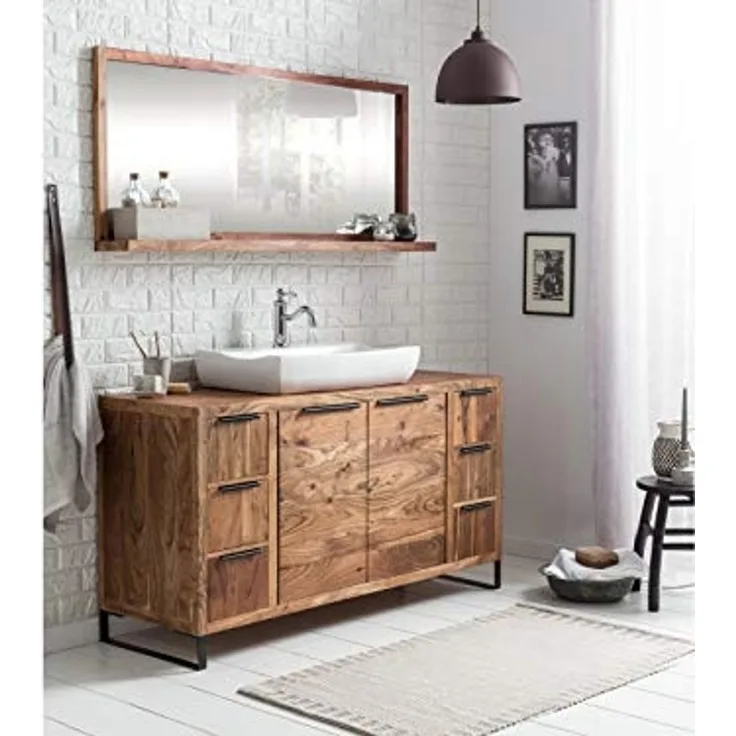 Badmöbelset Akazie Holz 2tlg Sydney groß massivum 138x74x45 Waschtisch mit Spiegel Badezimmer-Unterschrank Landhausstil