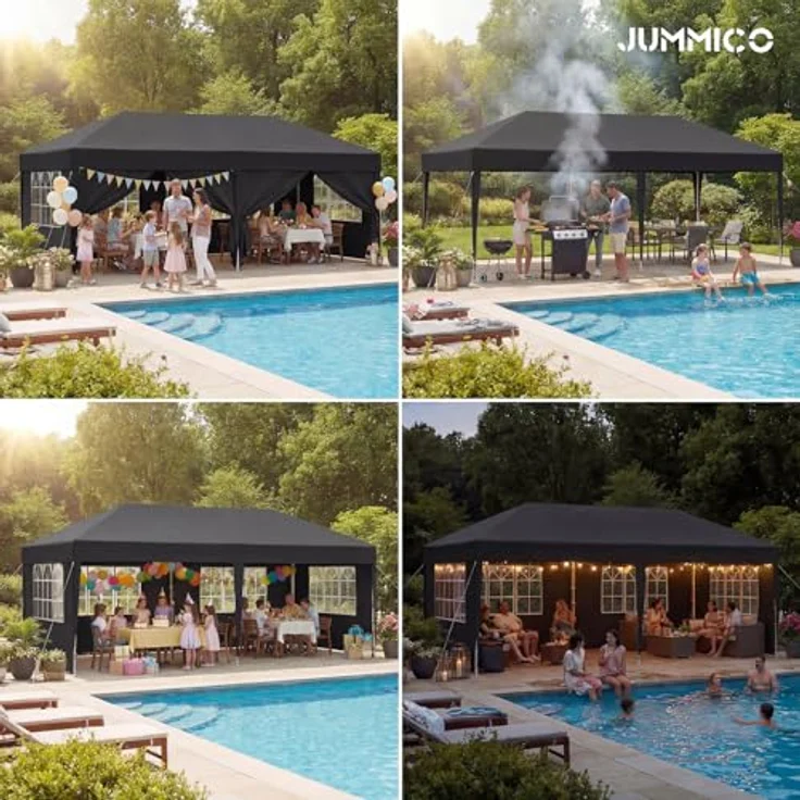 JUMMICO Pop up Pavillon 3x6 wasserdicht stabil Winterfest, One-Touch-Aufbau, Faltpavillon mit Seitenwänden, UV 50+, Shelter ideal für Garten, Innenhof, Camping und Partyzelte. Dunkelgrau – Bild 7