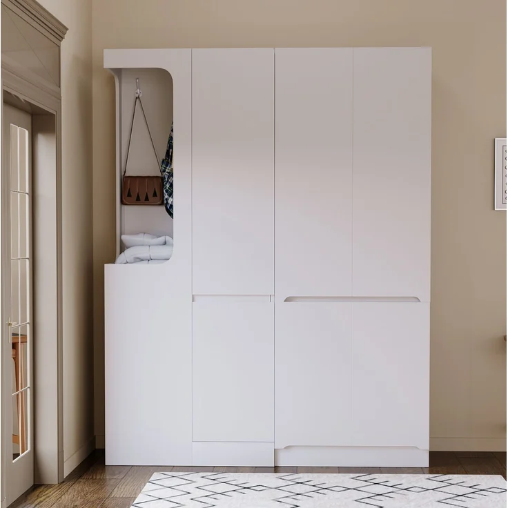 Kleiderschrank 140 x 40 x 170 cm in Weiß und Holzfarbe mit offenem Hängebereich und Schubladen – Bild 3