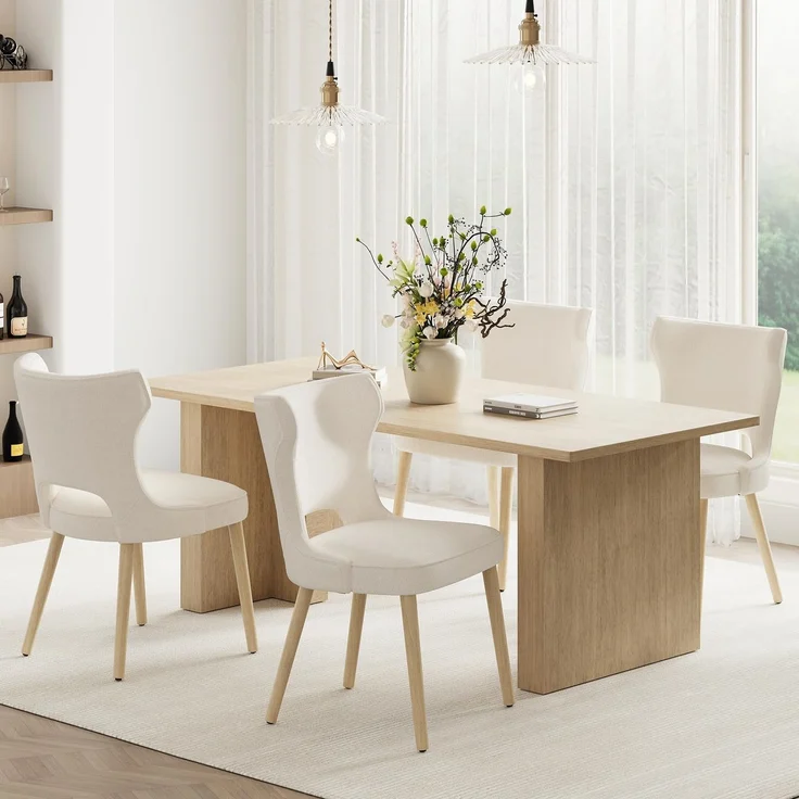 COLAMY Esszimmerstühle 4er Set, Polsternder Stühle Esszimmer mit Rückenlehne, Küchenstühle Gepolstert, Stoff Dining Chairs mit Wingback und Holzbeinen für Esszimmer, Küche, Restaurant, Beige
