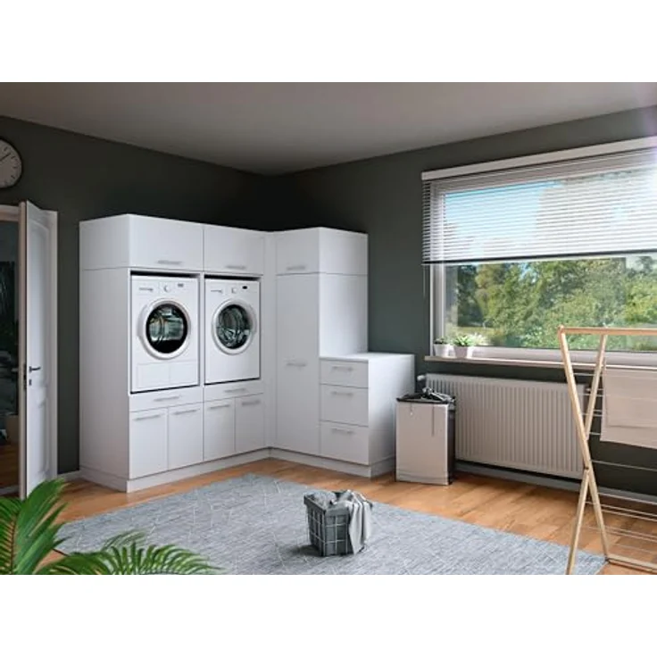 Laundreezy Waschraum Komplett-Set, Weiß - Modulares Schranksystem für Waschküche & Hauswirtschaftsraum - 203 x 200 x 68 cm (B/H/T) – Bild 6