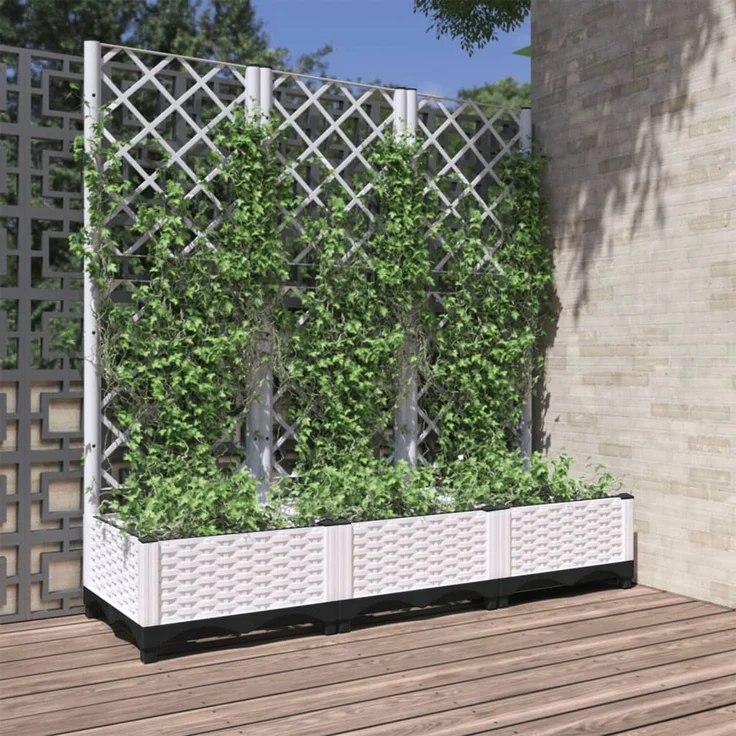 vidaXL Garten-Pflanzgefäß mit Spalier Weiß 120 x 40 x 121,5 cm PP 153283 – Bild 1