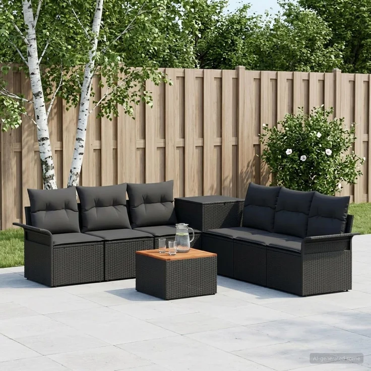 vidaXL Sofa Set 8 stk. Schwarz Polyrattan und Stahl 3447996 – Bild 1