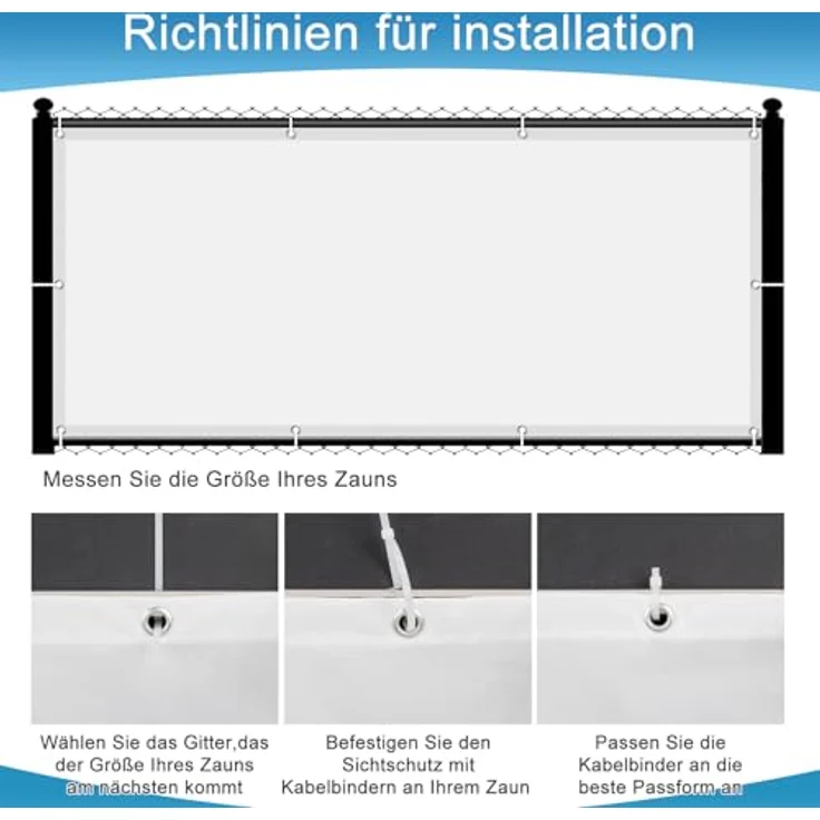 SUNNY GUARD Balkon Sichtschutz Wetterfest 100x500cm Balkonverkleidung Balkonabdeckung Balkonumspannung UV-Schutz Windschutz mit Kabelbinder,Weiß – Bild 3