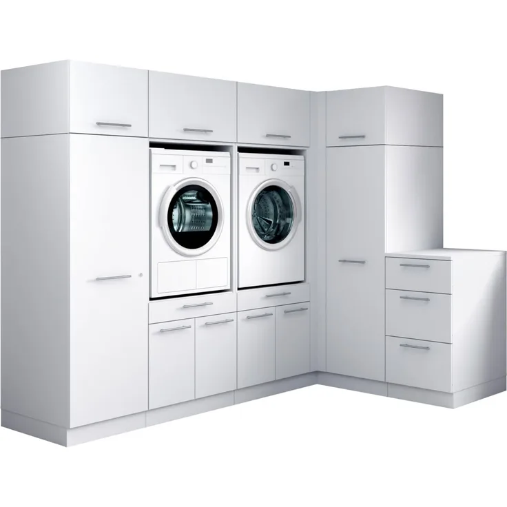 Laundreezy Waschraum Komplett-Set, Weiß - Modulares Schranksystem für Waschküche & Hauswirtschaftsraum - 253 x 200 x 68 cm (B/H/T)