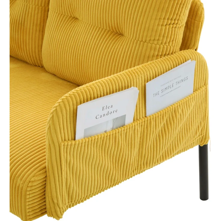 DESVIAE Sofa Dreisitzer mit Seitentasche 171x80x72 cm aus Cord Gelb – Bild 9