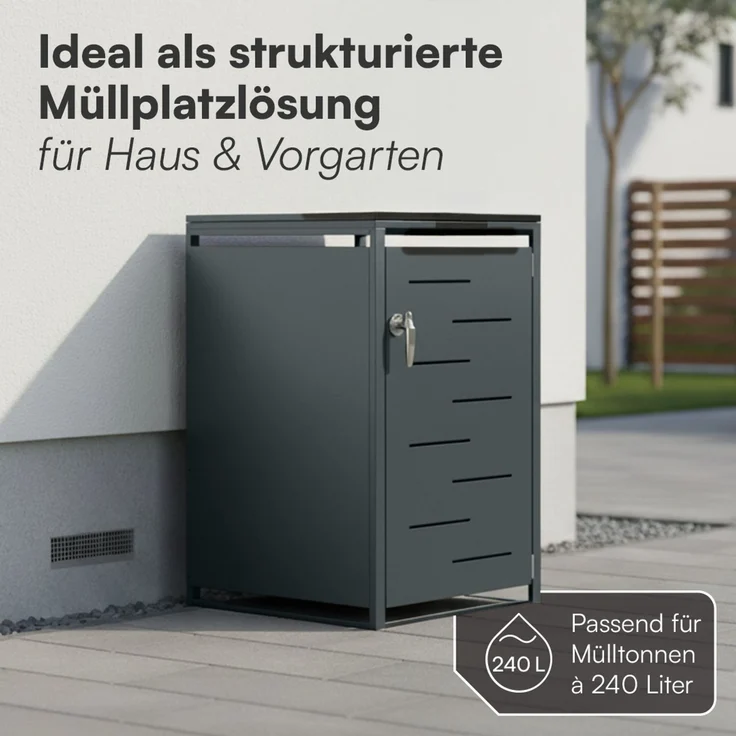 STEELSØN 'Diorus' Mülltonnenbox 1er 240 Liter, anthrazit, Mülltonnenverkleidung aus Stahl mit Sichtstreifen, wetterfest, 116x80x69 cm, abschließbare Müllbox für 1 Tonne – Bild 2