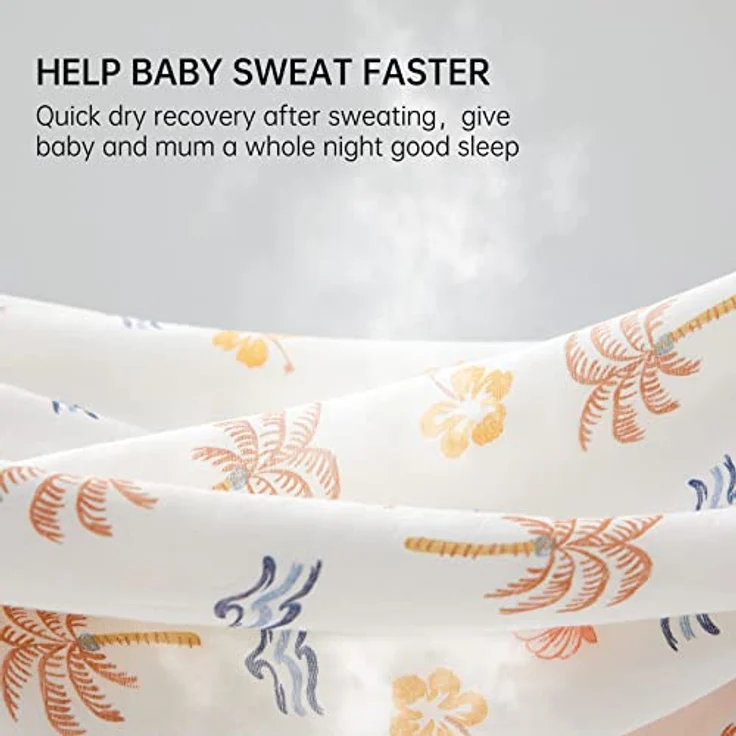 Duomiaomiao Sommerschlafsack Baby, Musselin Schlafsack 0.6 Tog, Baby Schlafsack neugeboren, Dünne Schlafsack Kinder（Kokosnuss-Hain-70） – Bild 5