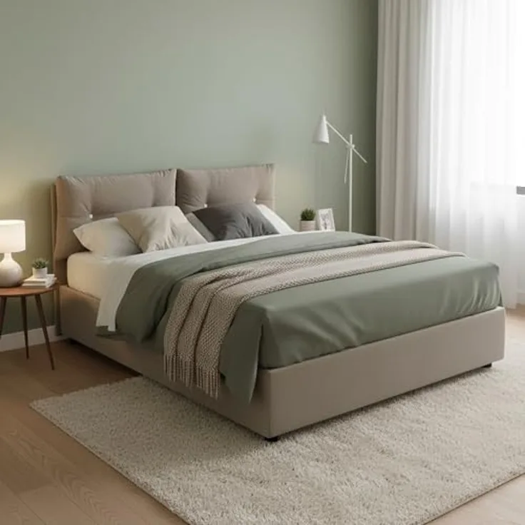 Talamo Italia - Rita Doppelbett, Bettkasten mit Stoffbezug, 100 % Made in Italy, Öffnung vorne, inklusive Matratze 160 x 190 cm, Taupe