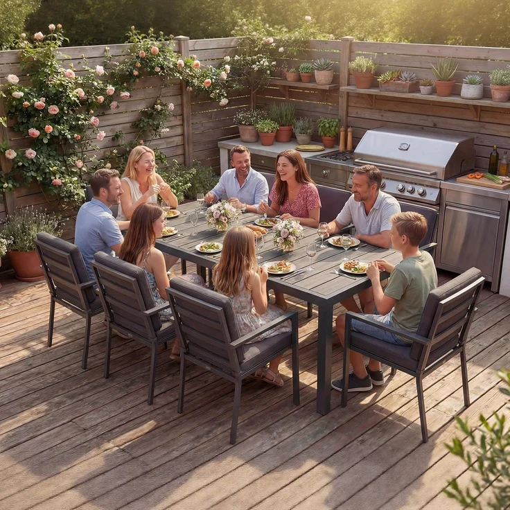 JUMMICO Gartentisch aus Aluminium mit Holzoptik, Wetterfester Outdoor Tisch in 150cm oder 189cm, Stabiler Esstisch für Garten und Terrasse – Bild 7