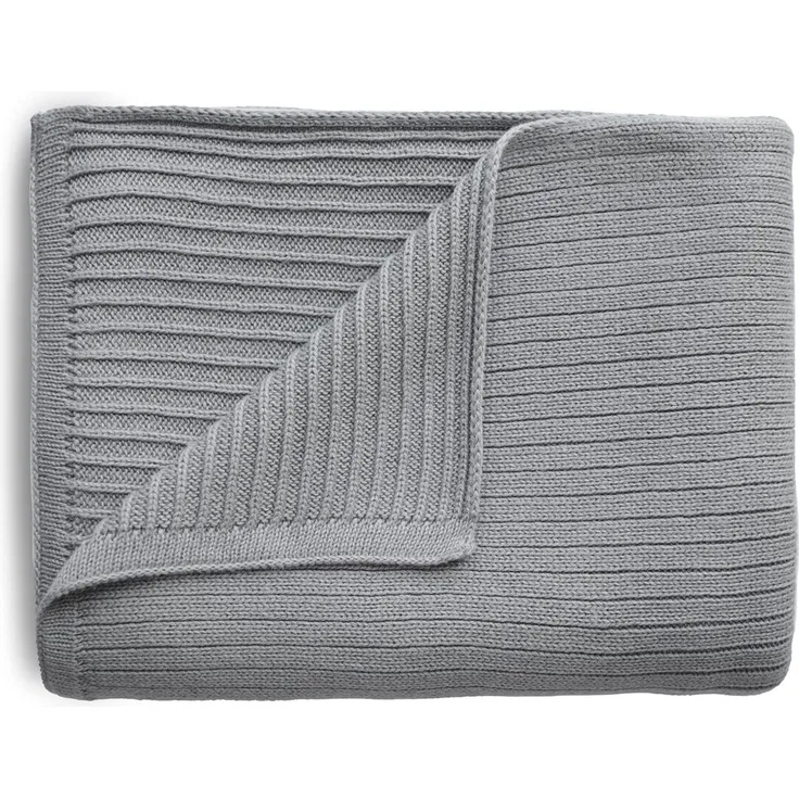 mushie Gestrickte Decke für Baby & Kinder | Decke auf 80x100 cm & 100% Bio-Baumwolle | Vielseitig & Perfekt für jedes Wetter (Ribbed Gray Melange)