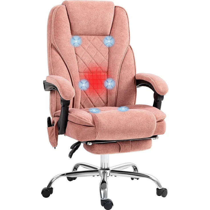 MELAYR, Pinkfarbener Bürostuhl mit Massage- und Heizfunktion, verstellbarer Höhe, 74 x 35 x 57 cm, Rosa