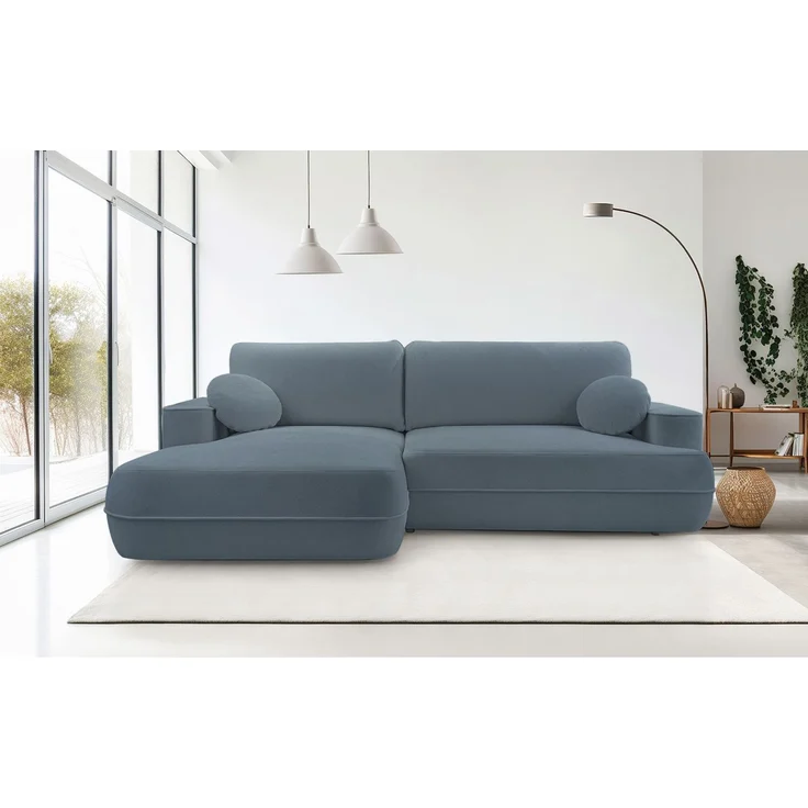 Selsey 'Fuerro' Ecksofa mit Schlaffunktion, Bettkasten, Ottomane links,Strukturstoff wasserabweisend, Hellblau – Bild 2