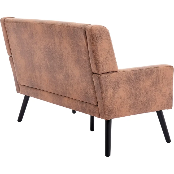 LVHOM 2-Sitzer Sofa aus Suedevlies mit Knopfsteppung, Loveseat mit hochdichter Schaumstoffpolsterung und Massivholzbeinen, Stoffsofa für Wohnzimmer & Büro, bis 260kg, Braun – Bild 8