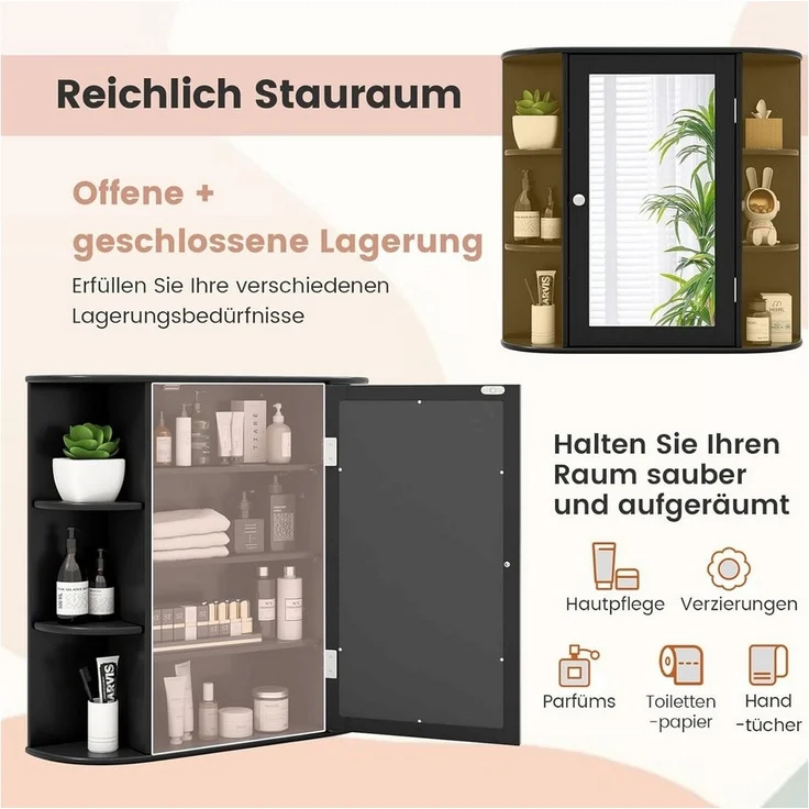 KOMFOTTEU Spiegelschrank Badschrank Hängeschrank,66 x 17 x 63 cm – Bild 2