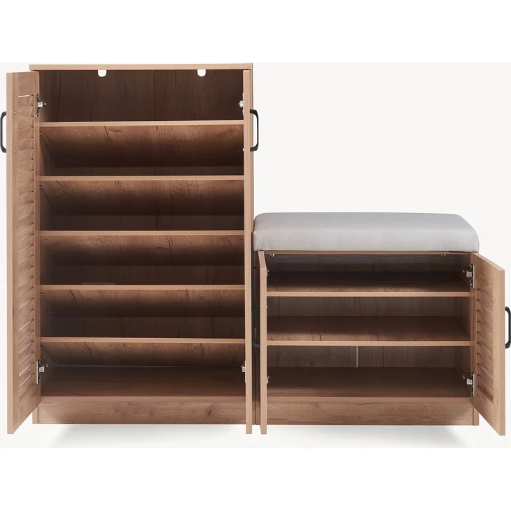 Schuhschrank Løten mit Sitzbank 120 x 36 x 97 cm Eicheoptik [en. casa] – Bild 5
