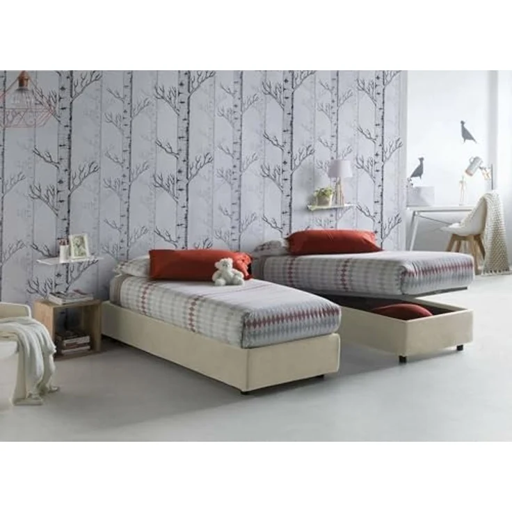 Talamo Italia - Einzelbett Laura, Bettkasten mit Stoffbezug, 100 % Made in Italy, Öffnung vorne, geeignet für Matratzen 90x200 cm, Beige – Bild 5
