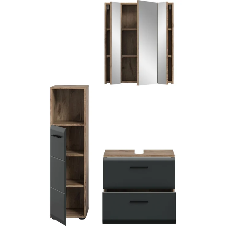 Badkombination (B/H/T: 105x185x30 cm) in schwarz matt und Nox Oak Nachbildung – Bild 3
